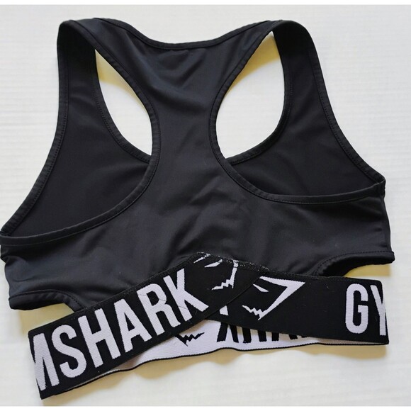 Gymshark Sports Bra Black Cropped Racerback Elastic Band Logo Womens XS/S Gym... - Picture 2 of 7
